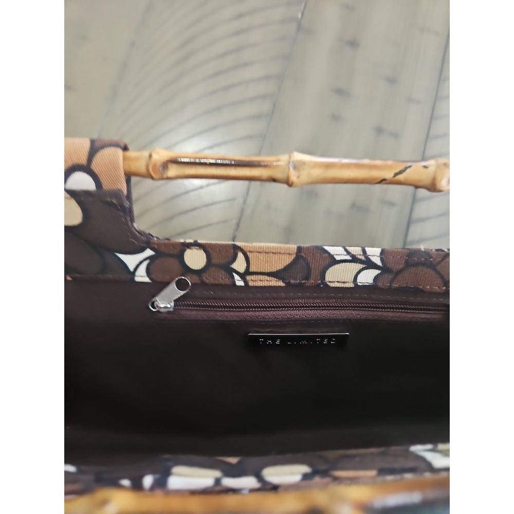 The Limited Handbag Neutral Sequin Floral Clutch Bamboo Handles Mod Chic Coastal - Picture 13 of 16
